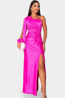 Dorothea One-Shoulder Draped Maxi Gala Dress, view 18