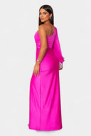 Dorothea One-Shoulder Draped Maxi Gala Dress, view 19
