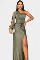 Dorothea One-Shoulder Draped Maxi Gala Dress, view 2
