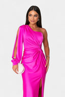 Dorothea One-Shoulder Draped Maxi Gala Dress, view 20