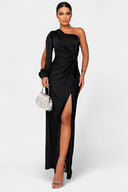 Dorothea One-Shoulder Draped Maxi Gala Dress, view 21