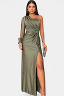 Dorothea One-Shoulder Draped Maxi Gala Dress, view 23