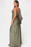 Dorothea One-Shoulder Draped Maxi Gala Dress, view 3