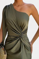 Dorothea One-Shoulder Draped Maxi Gala Dress, view 4
