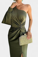Dorothea One-Shoulder Draped Maxi Gala Dress, view 5