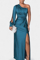 Dorothea One-Shoulder Draped Maxi Gala Dress, view 6