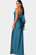 Dorothea One-Shoulder Draped Maxi Gala Dress, view 8