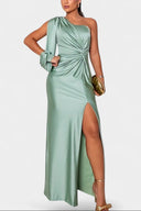 Dorothea One-Shoulder Draped Maxi Gala Dress, view 9