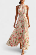 Alba Floral Pleated A-Line Maxi Dress