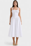 Arlette Draped Midi Dress in White or Red