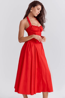 Arlette Draped Midi Dress in White or Red, view 10