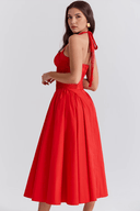Arlette Draped Midi Dress in White or Red, view 11