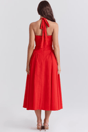 Arlette Draped Midi Dress in White or Red, view 12