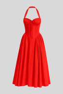 Arlette Draped Midi Dress in White or Red, view 2