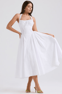 Arlette Draped Midi Dress in White or Red, view 3