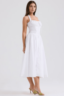 Arlette Draped Midi Dress in White or Red, view 4