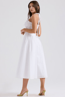 Arlette Draped Midi Dress in White or Red, view 5