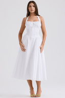 Arlette Draped Midi Dress in White or Red, view 6