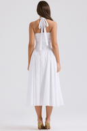 Arlette Draped Midi Dress in White or Red, view 7