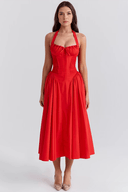 Arlette Draped Midi Dress in White or Red, view 8