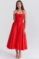 Arlette Draped Midi Dress in White or Red, view 9
