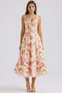 Blossom Floral Print Draped Midi Dress, view 3