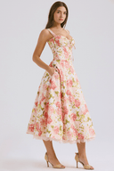 Blossom Floral Print Draped Midi Dress, view 4
