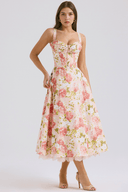 Blossom Floral Print Draped Midi Dress, view 5
