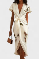 Briar Leaf Print Wrap V-Neck Midi Dress