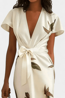 Briar Leaf Print Wrap V-Neck Midi Dress, view 3