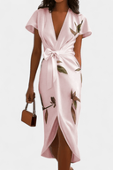 Briar Leaf Print Wrap V-Neck Midi Dress, view 5