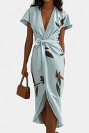 Briar Leaf Print Wrap V-Neck Midi Dress, view 6