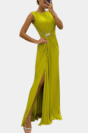 Eileen Pleated Crossed Neck Maxi Dress