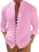 Broome Men's Mandarin Collar Cotton Linen Long Sleeve Shirt