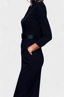 Beatrix Mao Collar Belted Fitted Midi Dress, view 2
