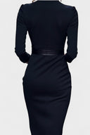 Beatrix Mao Collar Belted Fitted Midi Dress, view 4
