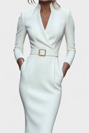 Beatrix Mao Collar Belted Fitted Midi Dress, view 8