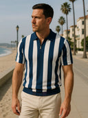 Wesley Men's Navy Stripe Polo Shirt, view 2