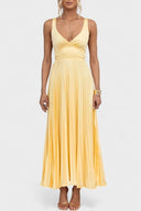 Athena Pleated V-Neck Open-Back Maxi Dress