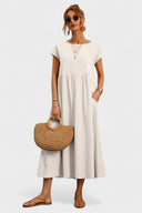 Edie Round Neck Midi Dress with Side Pockets