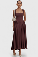 Arabella Square Neck Panelled Midi Dress, view 2