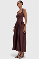 Arabella Square Neck Panelled Midi Dress, view 3