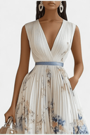 Aurelia White Floral Chiffon Pleated Maxi Dress, view 3