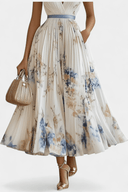 Aurelia White Floral Chiffon Pleated Maxi Dress, view 4