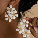 Fleur white flower dangle earrings for women