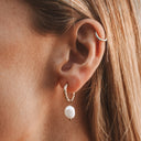 Rosalind Hammered Freshwater Pearl Hoop Earrings, view 14