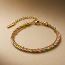 Theodora Layered Green and Gold Beaded Bracelet, view 5
