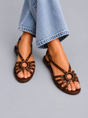 Jemma studded flat slingback sandals with circular centre detail