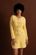 Long Sleeve Knee-Length Knitted Dress – Yellow