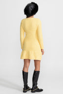 Long Sleeve Knee-Length Knitted Dress – Yellow